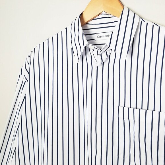 Calvin Klein‎ Men's S Striped Button Down Shirt Long Sleeve Relaxed Oversize Fit - Picture 5 of 16